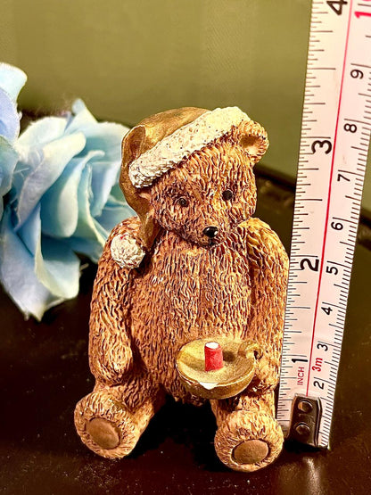 Teddy Bear with Candle Holder Figurine, Approx. 3 Inches