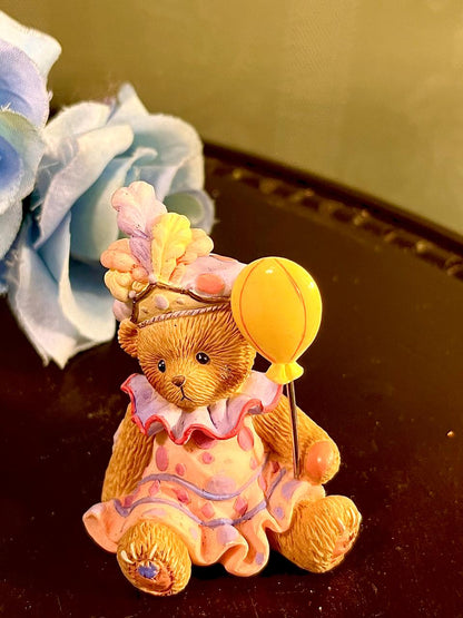Teddy Bear Clown with Yellow Balloon Figurine, Approx. 3 Inches
