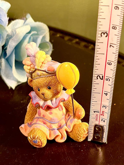 Teddy Bear Clown with Yellow Balloon Figurine, Approx. 3 Inches