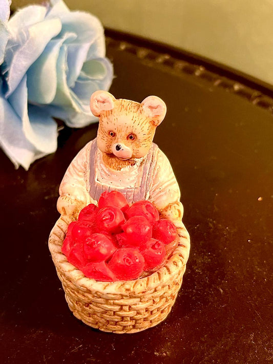 Teddy Bear with Apple Basket Figurine, Approx. 2.5 Inches