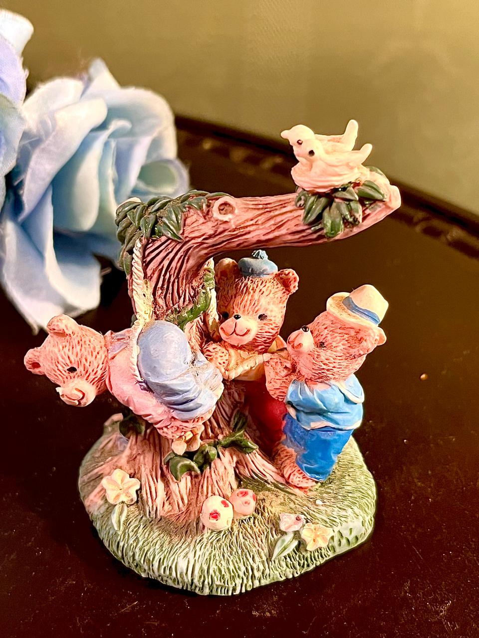 Teddy Bear Tree Picnic Figurine, Approx. 3.5 Inches