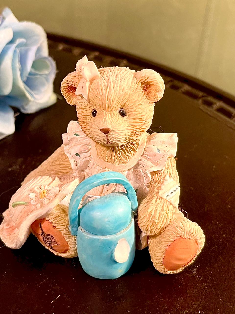 Teddy Bear with Blue Handbag Figurine, Approx. 2.5 Inches