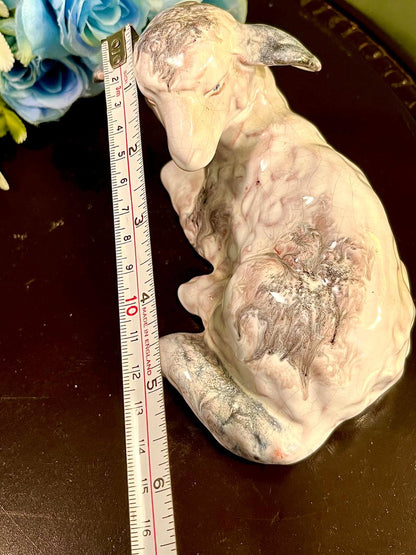 Vintage Sitting Lamb Figurine, Large Ceramic Sheep Ornament, Approx. 4.5 Inches