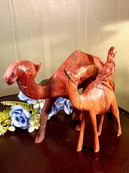 Carved Wooden Camel Figurines Set of 2, Approx. 8 Inches