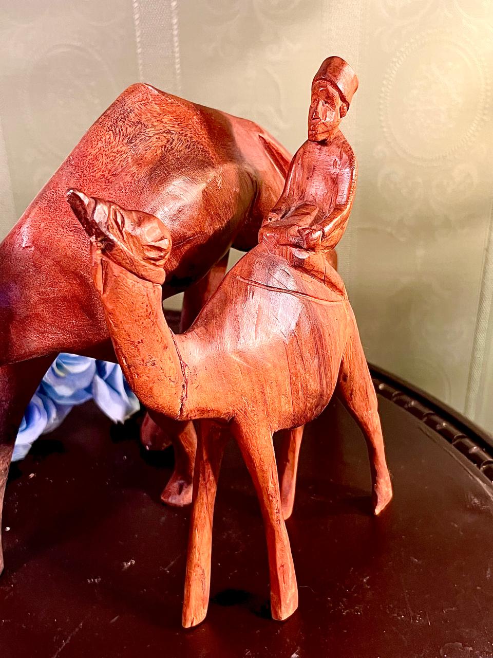 Carved Wooden Camel Figurines Set of 2, Approx. 8 Inches