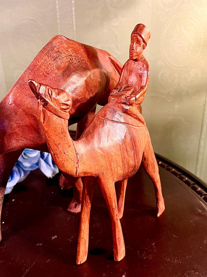 Carved Wooden Camel Figurines Set of 2, Approx. 8 Inches
