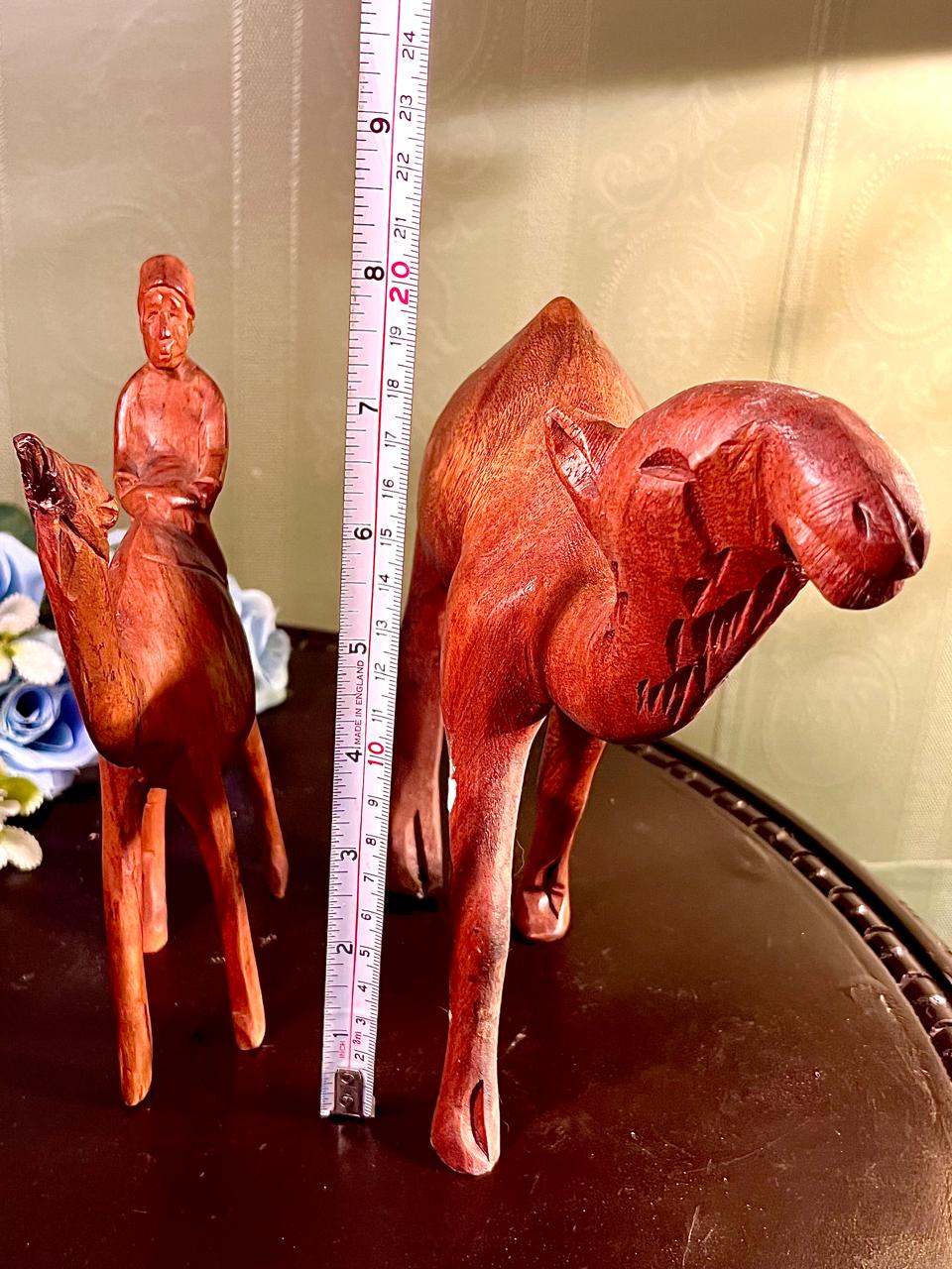 Carved Wooden Camel Figurines Set of 2, Approx. 8 Inches