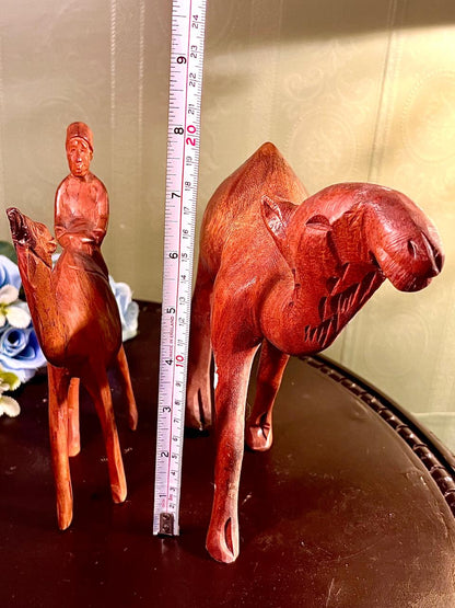 Carved Wooden Camel Figurines Set of 2, Approx. 8 Inches