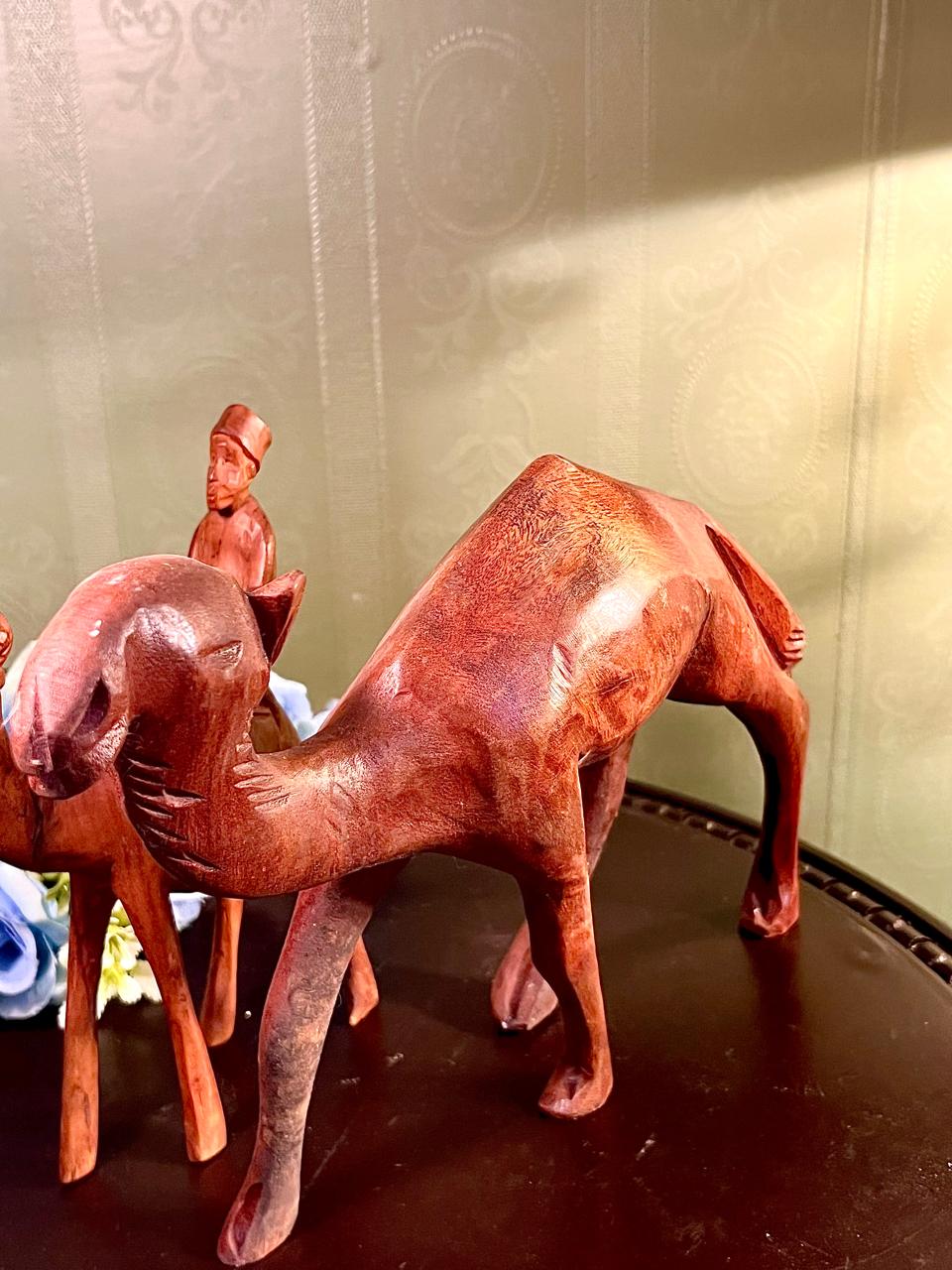 Carved Wooden Camel Figurines Set of 2, Approx. 8 Inches