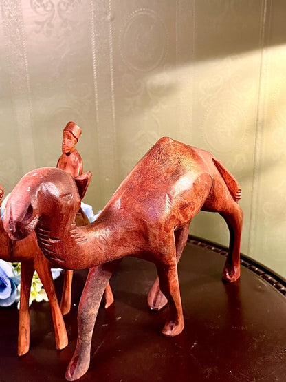 Carved Wooden Camel Figurines Set of 2, Approx. 8 Inches