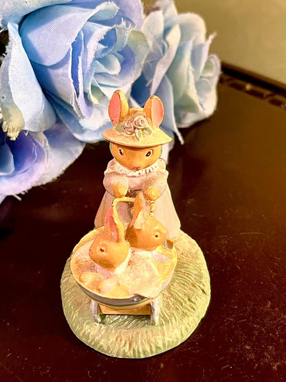 Rabbit Family Figurine with Pram, Approx. 2.5 Inches
