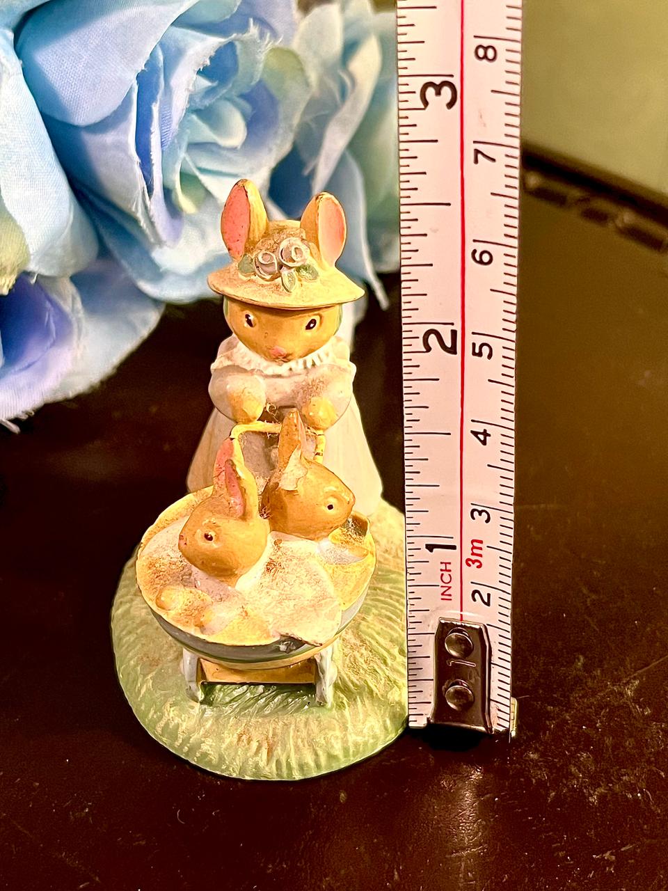 Rabbit Family Figurine with Pram, Approx. 2.5 Inches
