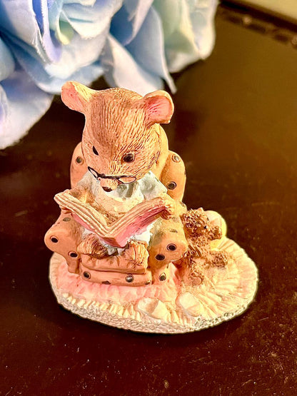 Reading Mouse in Armchair Figurine, Approx. 2.25 Inches