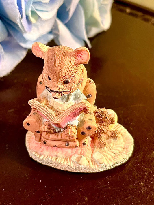 Reading Mouse in Armchair Figurine, Approx. 2.25 Inches