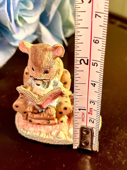 Reading Mouse in Armchair Figurine, Approx. 2.25 Inches