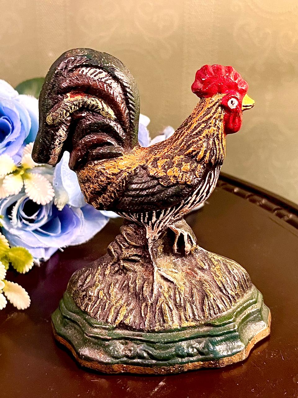Vintage Metal Rooster Doorstop Figurine, Approx. 4 Inches