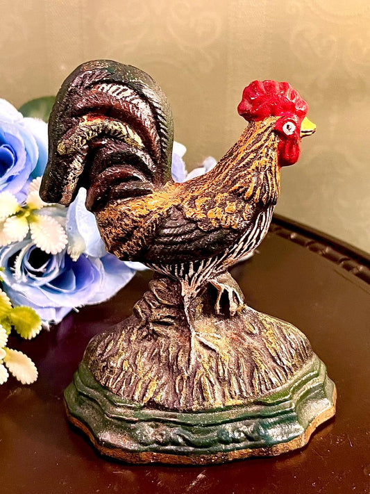 Vintage Metal Rooster Doorstop Figurine, Approx. 4 Inches