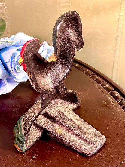 Vintage Metal Rooster Doorstop Figurine, Approx. 4 Inches