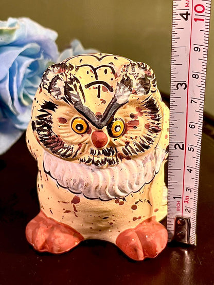 Cream Owl Figurine with Brown Feather Detail, 3.5 Inches
