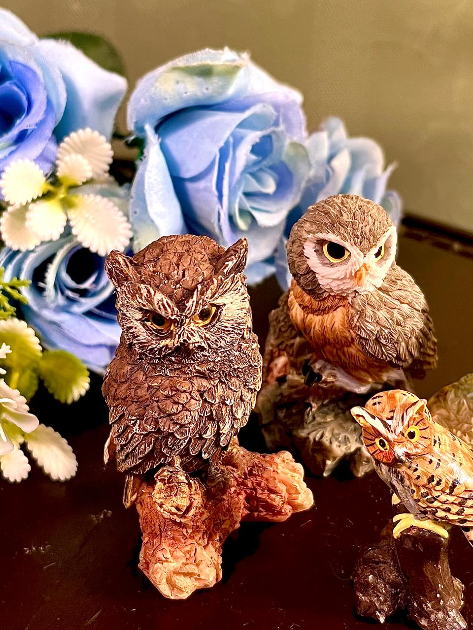 Owl Figurines Set of 4, Brown Woodland Decor, Approx. 3 Inches