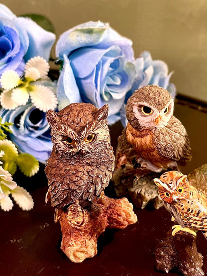 Owl Figurines Set of 4, Brown Woodland Decor, Approx. 3 Inches