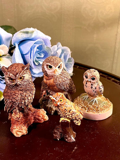 Owl Figurines Set of 4, Brown Woodland Decor, Approx. 3 Inches