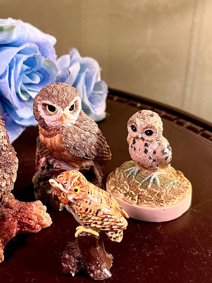 Owl Figurines Set of 4, Brown Woodland Decor, Approx. 3 Inches