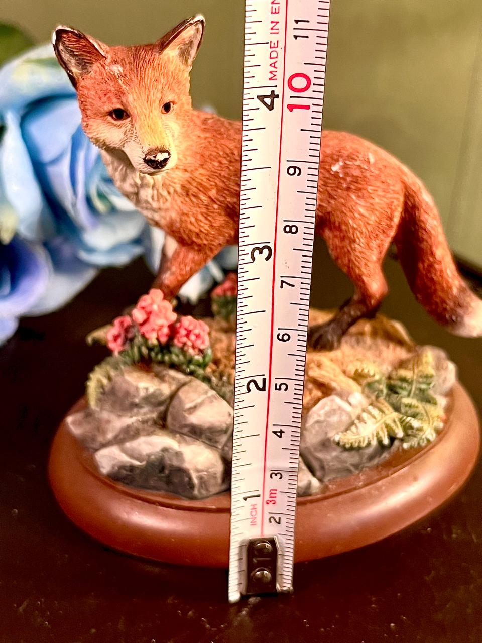 Red Fox Figurine on Floral Woodland Base, Approx. 4 Inches