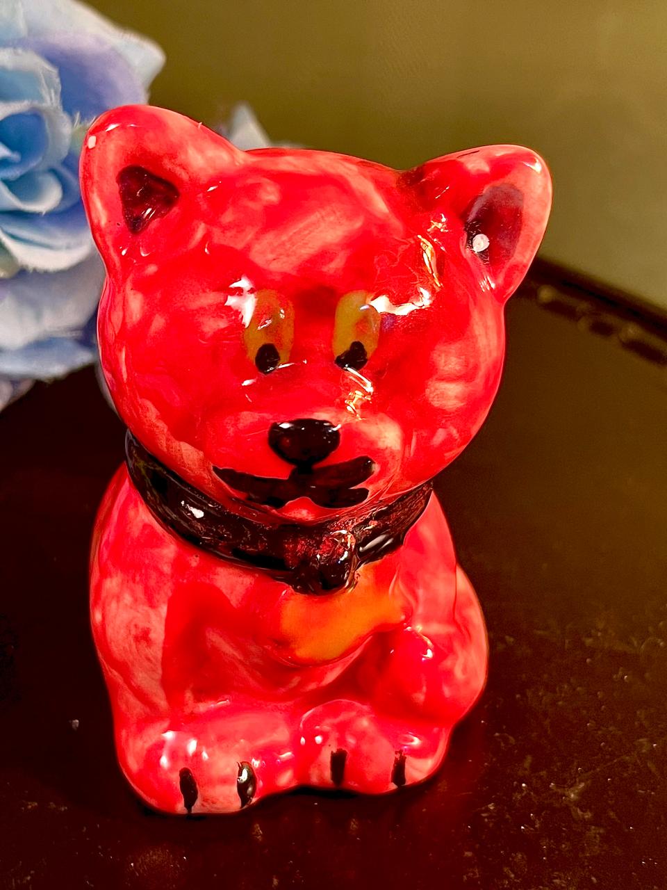 Red Cat Figurine with Black Collar, Approx. 3 Inches