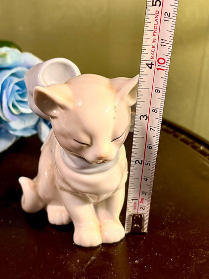 White Cat Figurine with Oversized Bow, Approx. 4 Inches