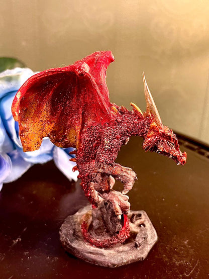 Red Dragon Figurine with Crystal Gem, Fantasy Collectible, Approx. 5 Inches