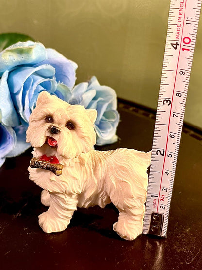 White Terrier Dog Figurine with Bone, Approx. 3 Inches