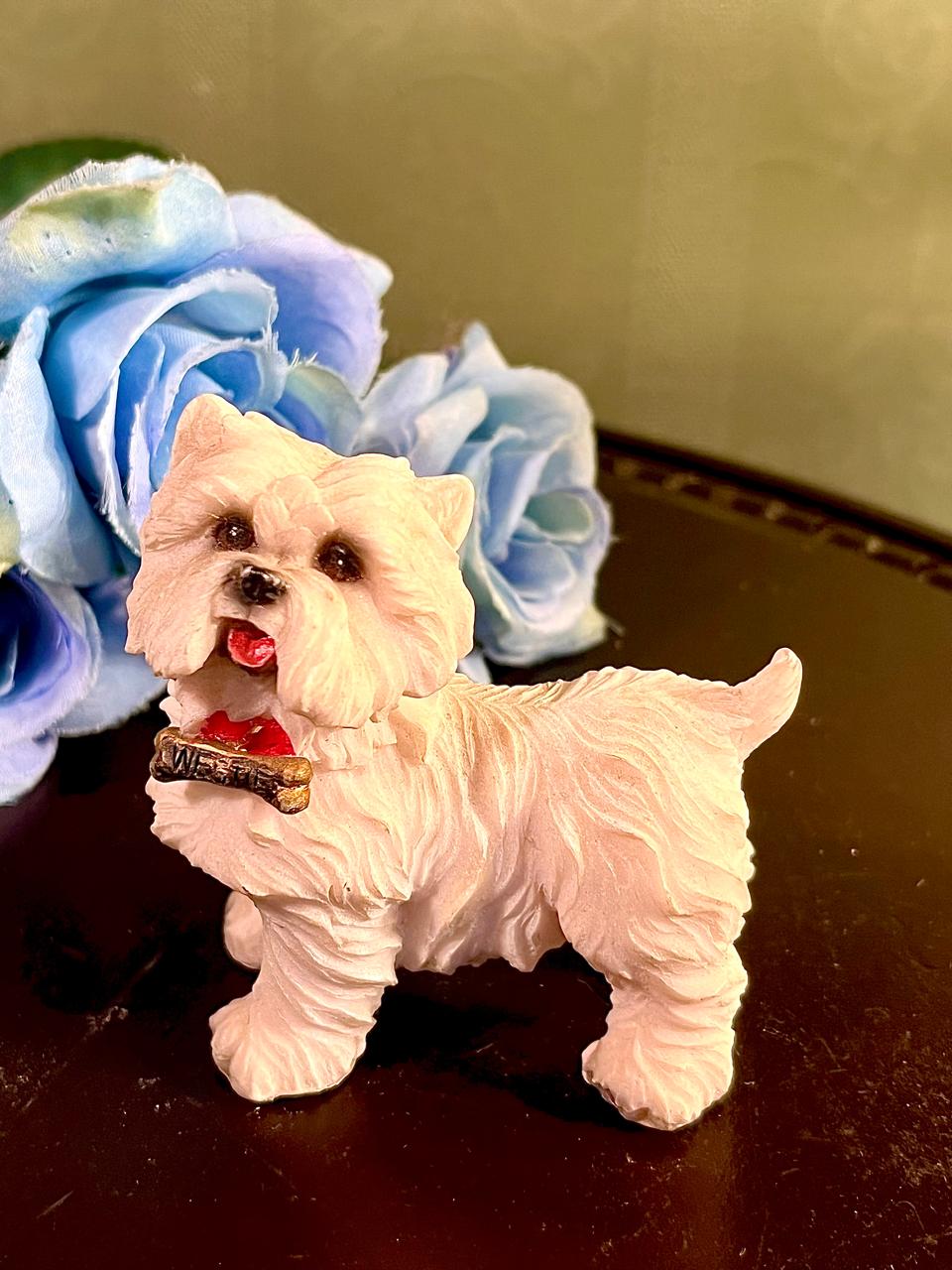 White Terrier Dog Figurine with Bone, Approx. 3 Inches