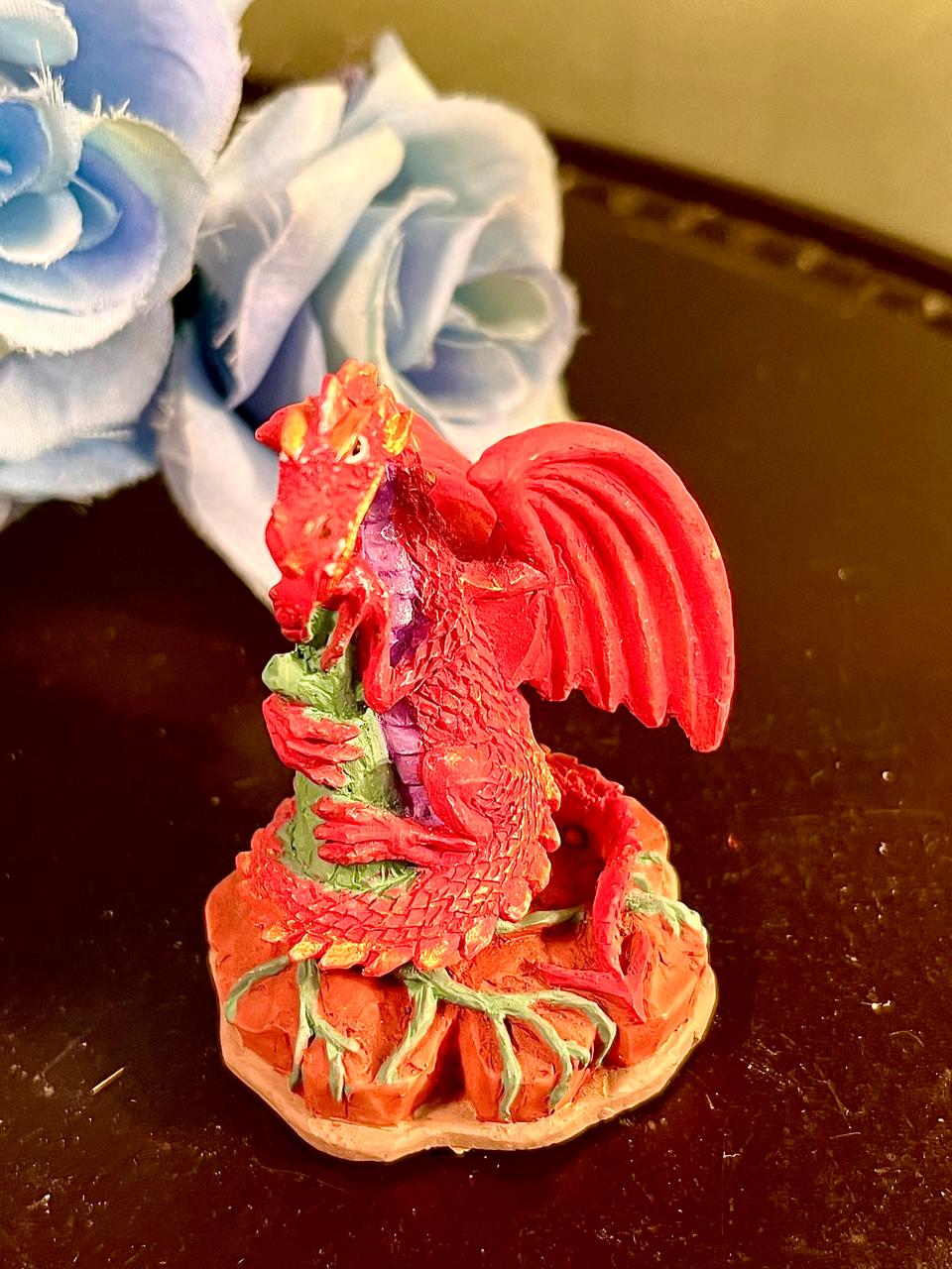 Red Dragon Figurine on Rocky Base, Approx. 3 Inches