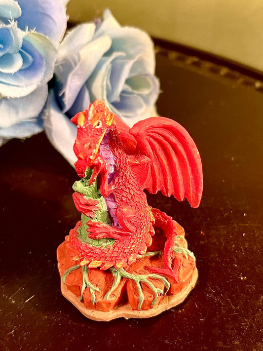 Red Dragon Figurine on Rocky Base, Approx. 3 Inches