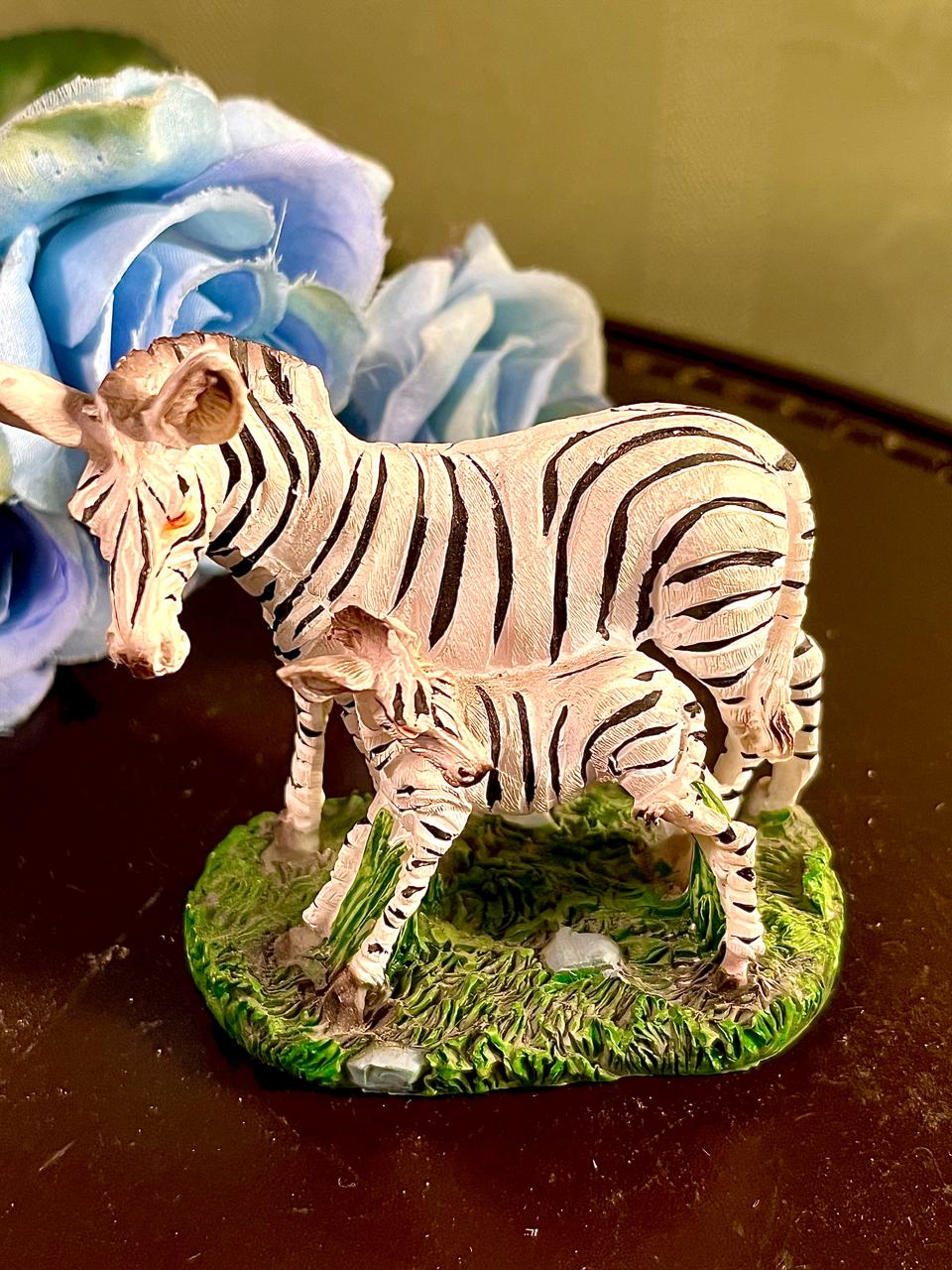 Zebra Pair Figurine on Green Base, Approx. 3.5 Inches
