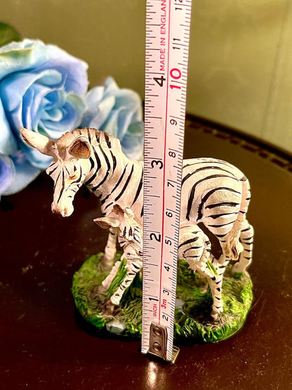 Zebra Pair Figurine on Green Base, Approx. 3.5 Inches