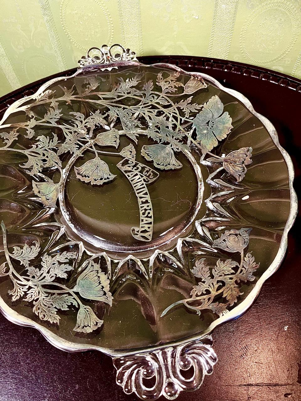 Vintage Crystal Floral Serving Platter Clear Crystal 31cm