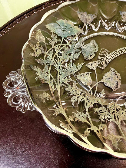 Vintage Crystal Floral Serving Platter Clear Crystal 31cm