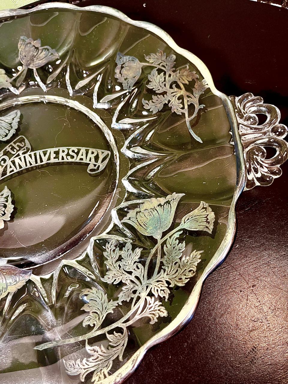 Vintage Crystal Floral Serving Platter Clear Crystal 31cm