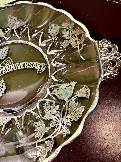 Vintage Crystal Floral Serving Platter Clear Crystal 31cm