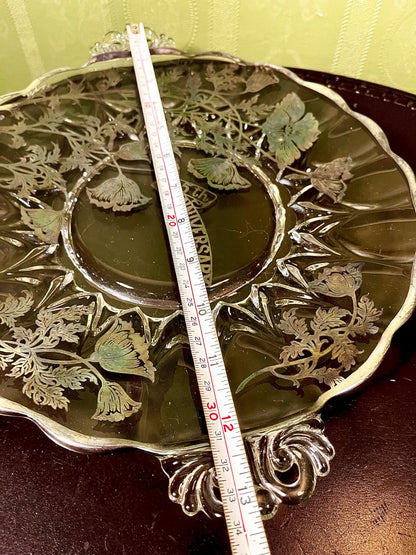 Vintage Crystal Floral Serving Platter Clear Crystal 31cm