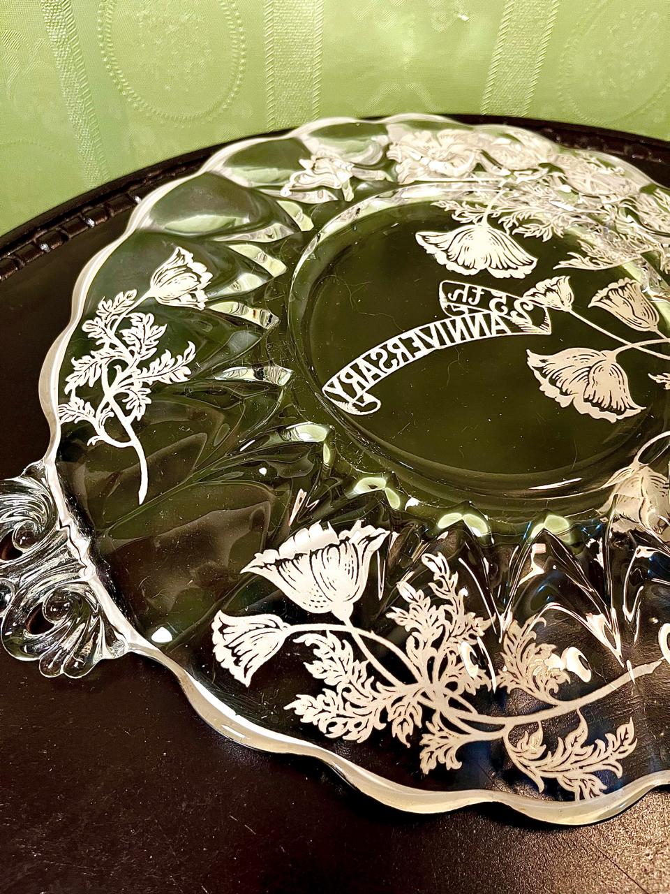 Vintage Crystal Floral Serving Platter Clear Crystal 31cm