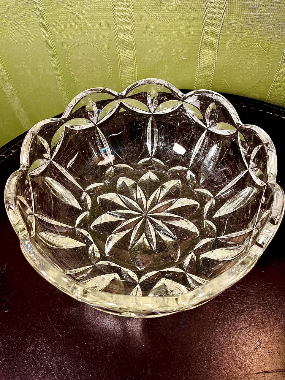 Large Crystal Floral Serving Bowl Clear Crystal 23cm