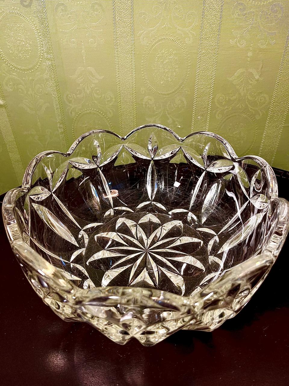 Large Crystal Floral Serving Bowl Clear Crystal 23cm