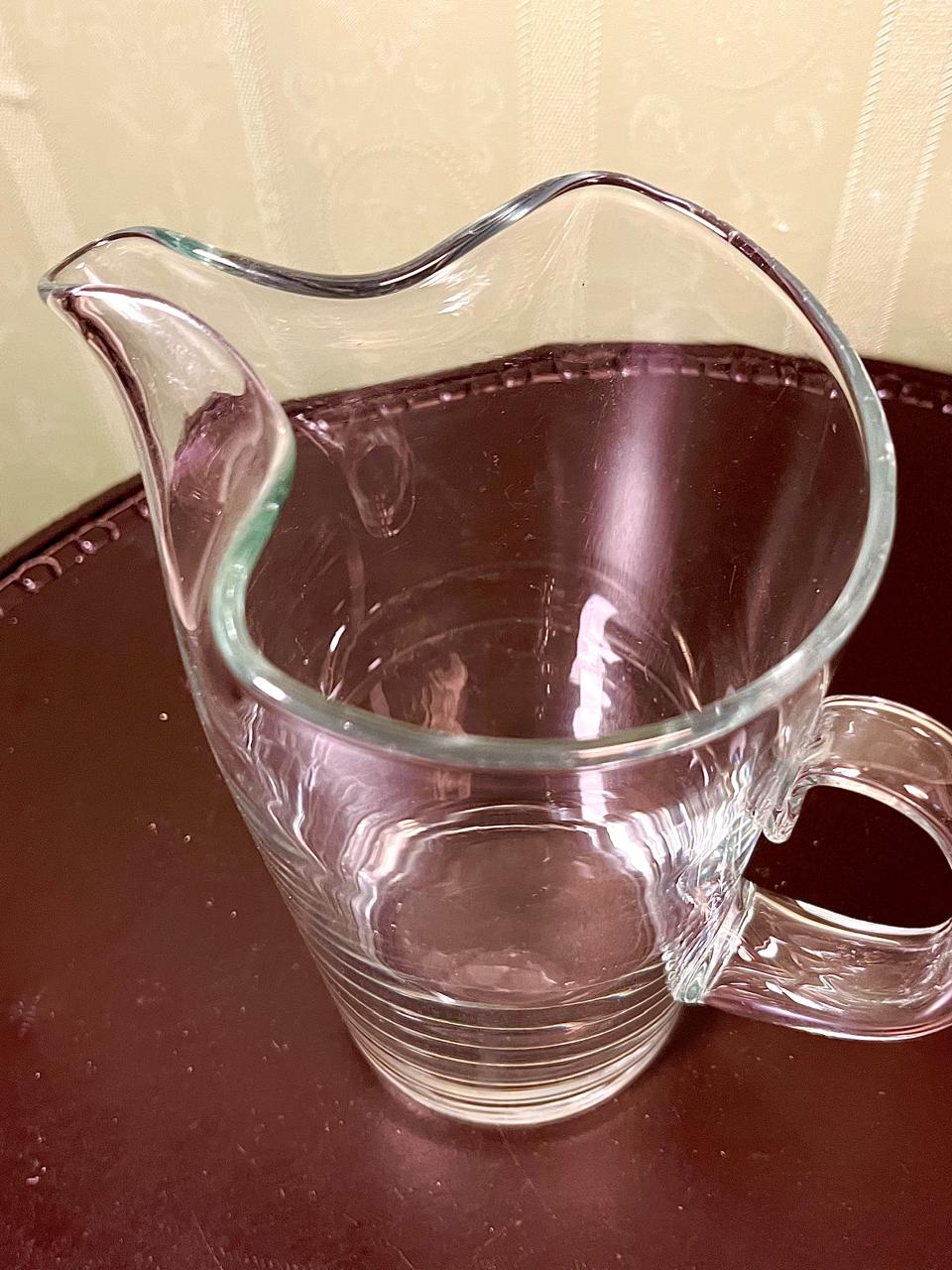 Vintage Clear Crystal Water Jug with Curved Handle 19cm