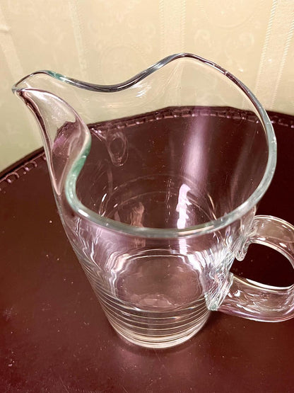 Vintage Clear Crystal Water Jug with Curved Handle 19cm