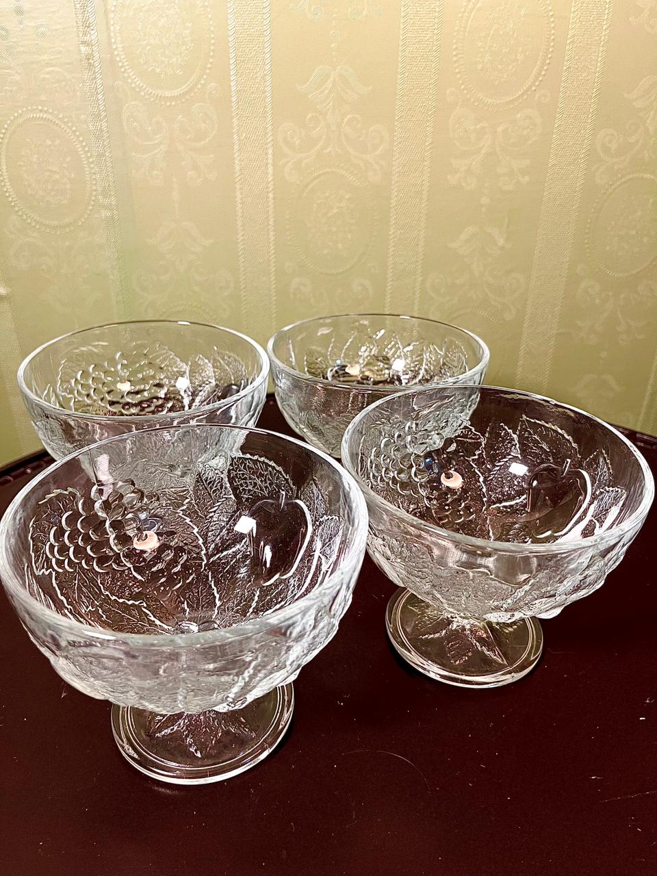 Vintage Crystal Fruit Dessert Bowls 4 Piece Set 13cm