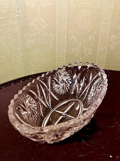 Vintage Crystal Oval Serving Bowl Clear Crystal 20cm