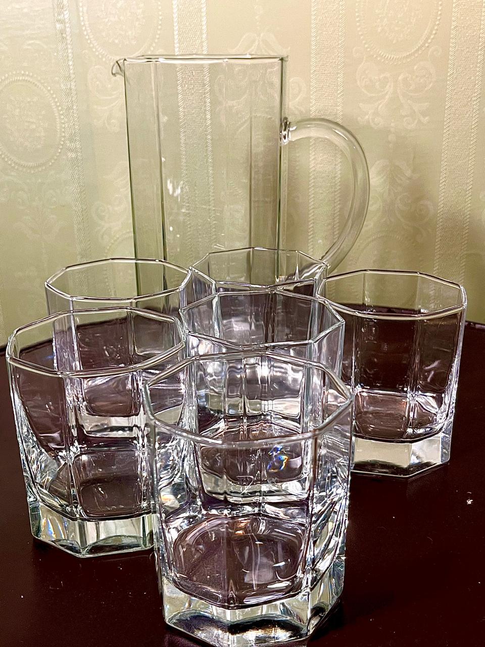 Vintage Crystal Drink Set Clear Crystal Jug & 6 Tumblers 20cm